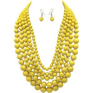 5 Layered Beaded Statement Chunky Necklaces For Women - Multi Strand Colorful Be